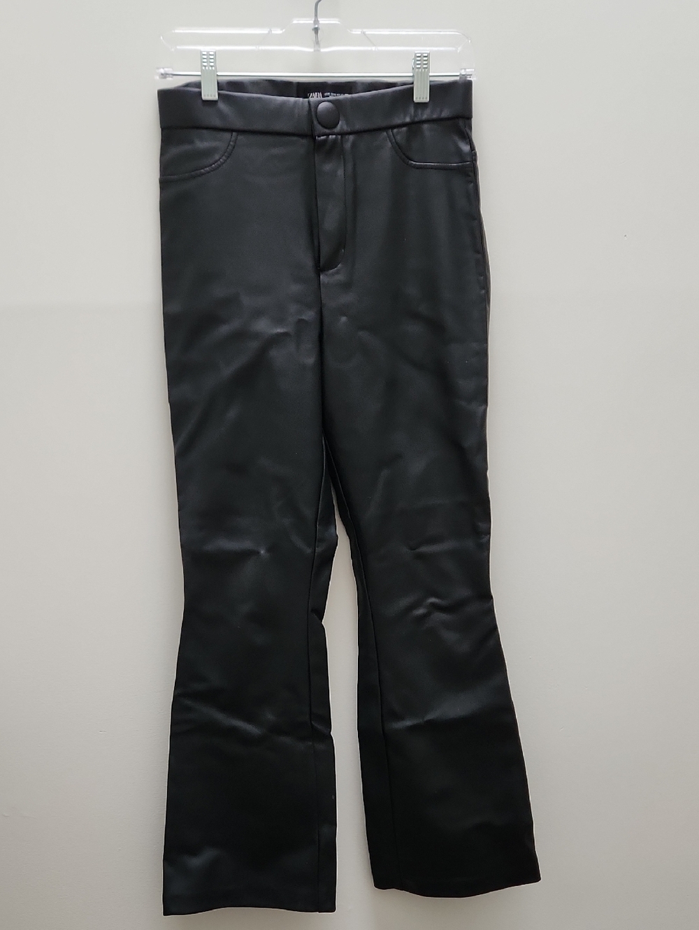 Zara Black Faux Leather Pants with Button Detail